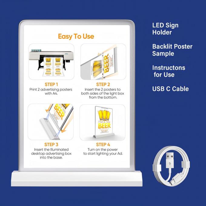 Pantalla de caja de luz publicitaria de escritorio con brillo ajustable 0