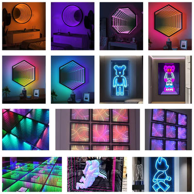 comprar Inicio Espejo Mágico Signo de Neón Infinity Neón Led Rgb Tablero de señalización de cristal 3D Signo de neón Fabricación en línea