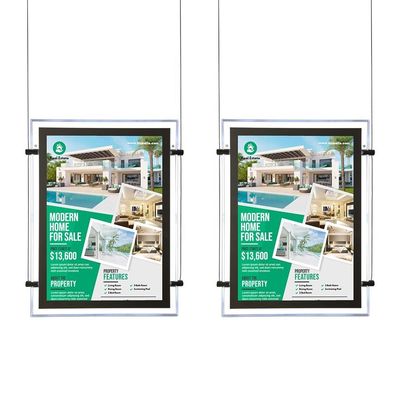 Cartel publicitario retroiluminado de bienes raíces a prueba de agua para pósteres, colgante delgado con fotos y luces LED, para colgar tanto vertical como horizontalmente, AC100-240V