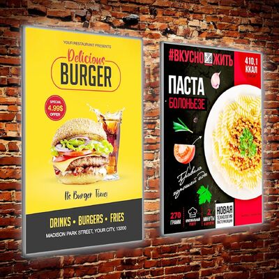 Marco de póster LED con menú, caja de luz publicitaria para restaurantes, cafeterías y tiendas
